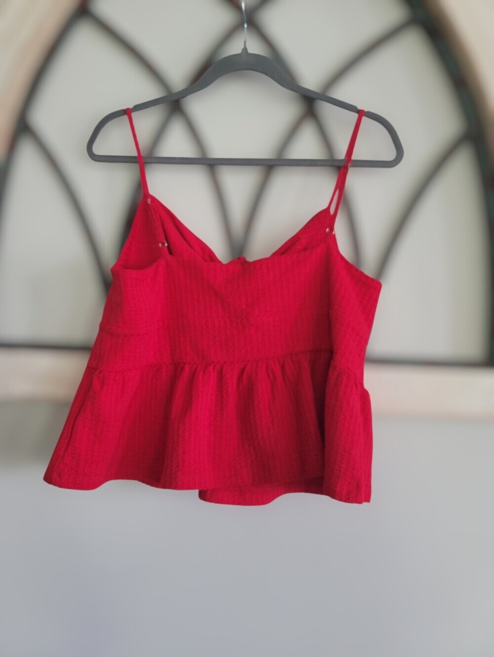 *NWT* LOFT 100% Cotton Textured Tie Front Cropped Cami, Red, Sz L - Picture 3 of 5